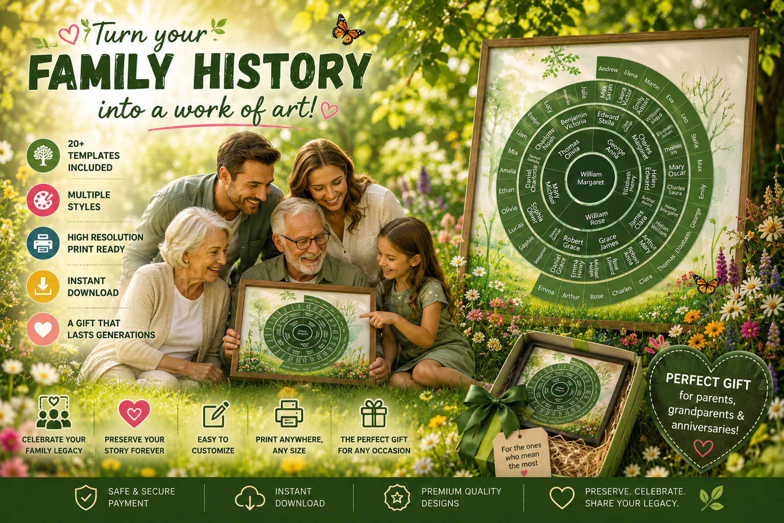 Green family tree poster